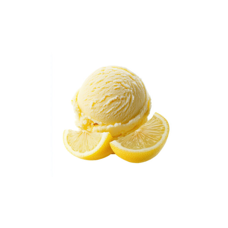 Lemon ice cream isolated on a solid white background;Isolated on a white background, single, one, solid white background, Canon EF 35mm, f1. 8, photography, intricated details, high on details, ultra realistic, HD, HDR, 8K, real life --ar 1:1 --v 6.1 Job ID: 6d8af2ea-e763-4236-8db3-50cdeb31b663