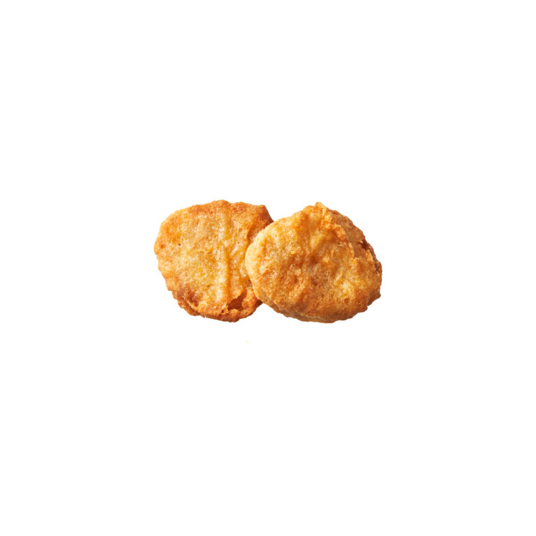 Two chicken nuggets isolated on a white background